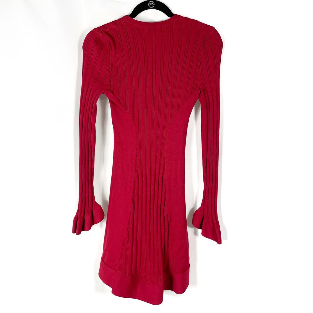 Red Knit Long-Sleeve Mini Dress - Brand - Picture 12 of 14